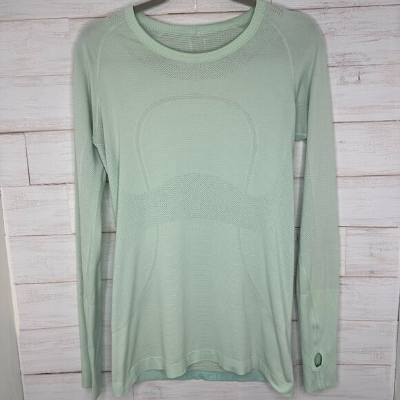 Lululemon Womens Swiftly Tech Long Sleeve Top Size 10 Mint Green Yoga Workout - Picture 2 of 6